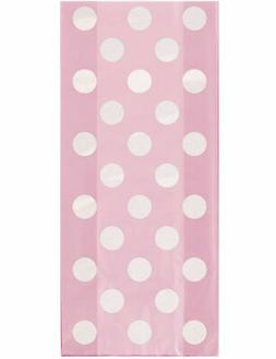 20 Pochettes cadeaux en plastique rose poudr&eacute; &agrave; pois blanc