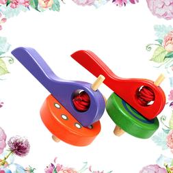 2pcs Peg-top Dr&ocirc;le Cr&eacute;atif Poign&eacute;e En Bois Peg-Top Jouet 