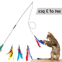 3x Plumeau de jeu pour chat Jouet pour Chats B&acirc;ton avec plu