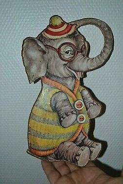 Ancien jouet en bois pour enfant, b&eacute;b&eacute; - El&eacute;phant &agrave; lune