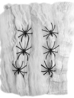 Halloween Spider Web 4 Araign&eacute;es Blanc &Eacute;tirables Toile Ara