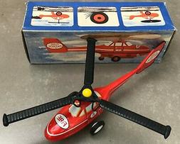 HELICOPTERE DE POMPIER A FRICTION JOUET EN TOLE ANCIEN EN BO