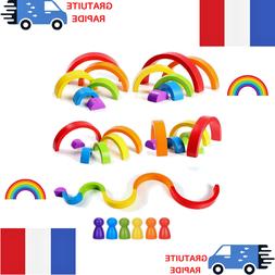 Jeu Montessori Arc En Ciel Bois Jouet &Eacute;ducatif Puzzle Bloc 