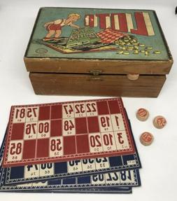 Jolie Boite Jeu Loto Ancienne En Bois D&eacute;cor Enfant Jouet