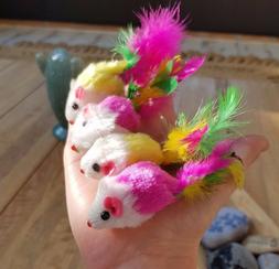 JOUET CHAT 4 PETITES SOURIS plume v&eacute;ritable - Font du bruit