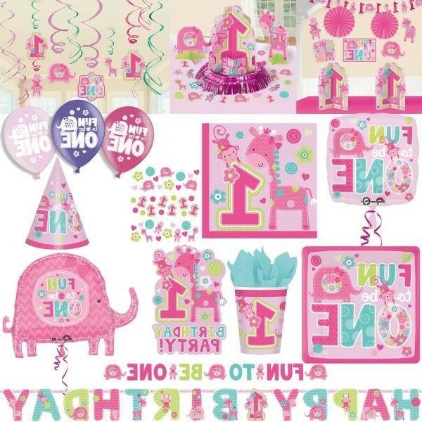 1 anniversaire fille rose animaux premier d