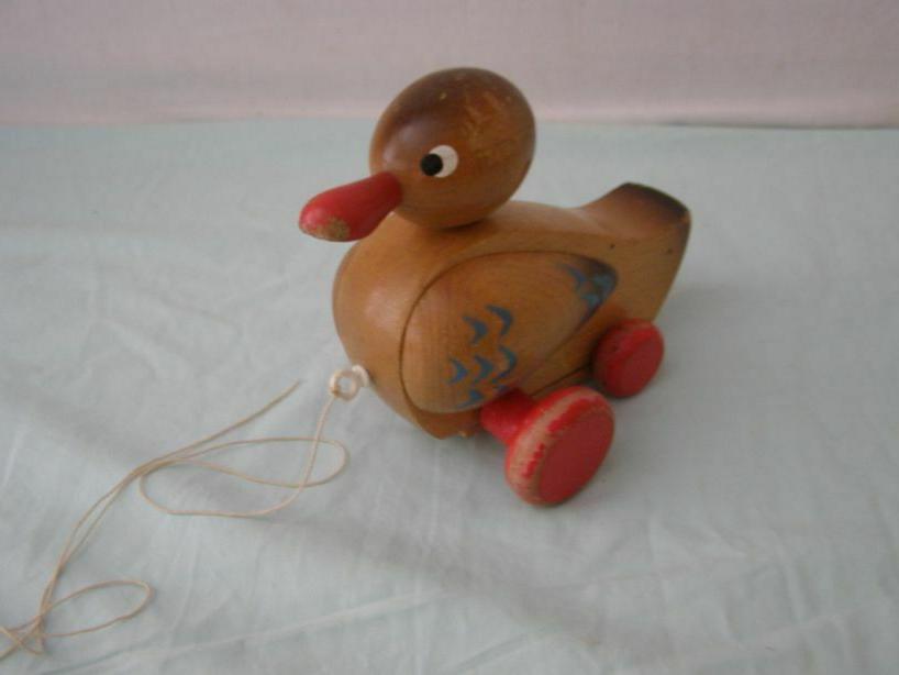 ancien jouet en bois petit canard articule