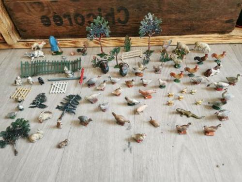 ancien jouets divers animaux ferme plomb arbres