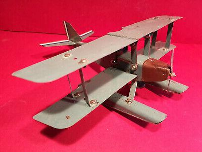 jouet ancien avion hydravion biplan tole visse