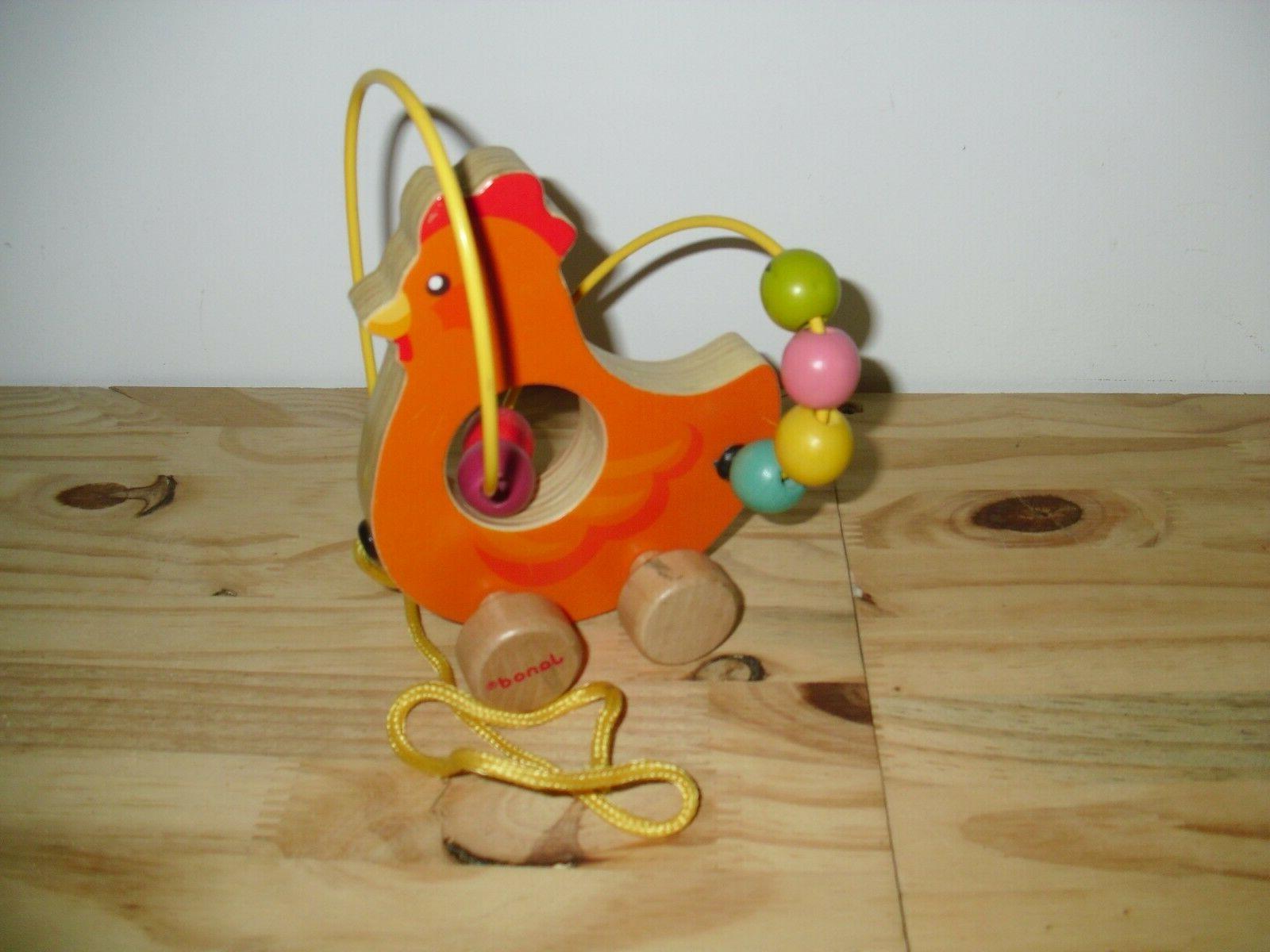 jouet poule en bois a tirer boulier