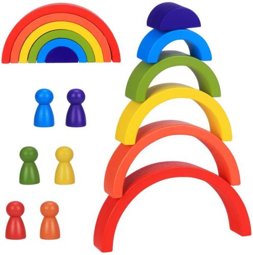 jouets arc en ciel en bois 6pcs