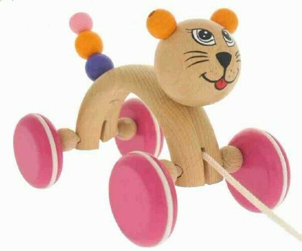 petit chat a tirer jouet en bois