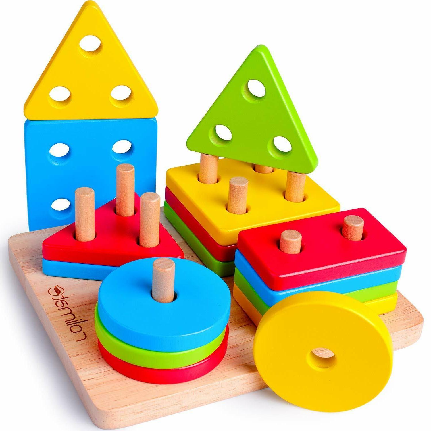 wooden shapes blocks toy puzzle