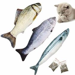 Transino Lot de 3 Jouet Chat Poisson avec Herbe &agrave; Chat 30cm