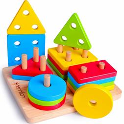Wooden Shapes Blocks Toy Puzzle Shape Sorter Educational Bab